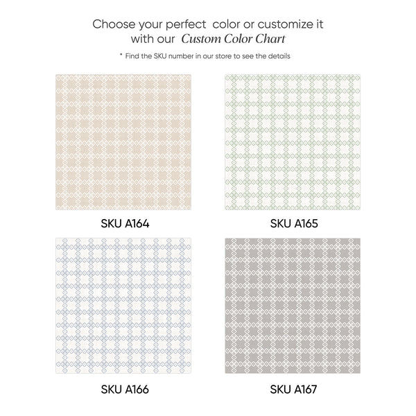 Color chart showing wallpaper patterns in various colors with SKU numbers for each available design.