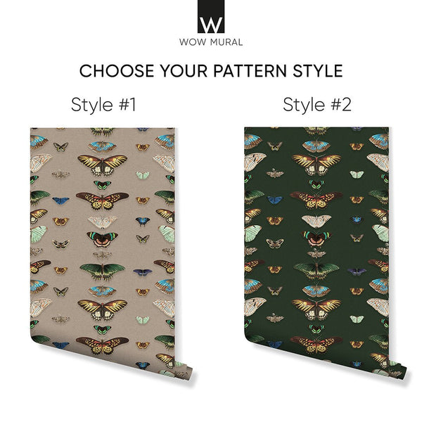 Beige Green Retro Butterflies Wallpaper W159 - CostaCover - Peel and stick Removable Wallpaper - accent wallpaper - adhesive wallpaper - bathroom wallpaper