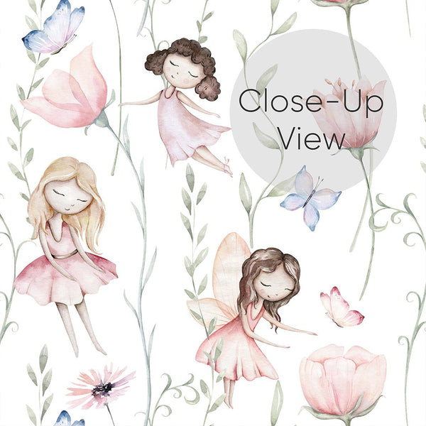 Pink Flower Fairy Wallpaper S083 - CostaCover - Peel and stick Removable Wallpaper - accent wallpaper - adhesive wallpaper - baby bedroom