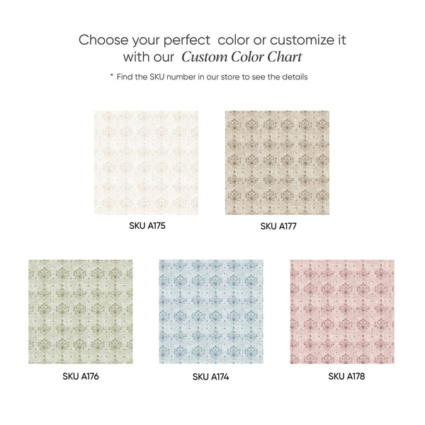 Color chart showing wallpaper patterns in various colors with SKU numbers for each available design.