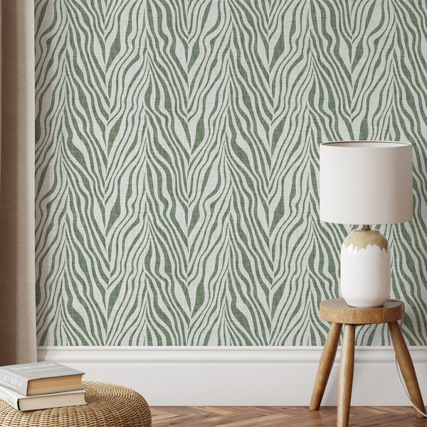 Abstract Green Zebra Grasscloth Wallpaper CG020