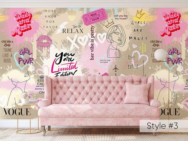 Girls Graffiti Wall Mural WM030 - CostaCover - Peel and stick Removable Wallpaper - Abstract - abstract lines - abstract wall art
