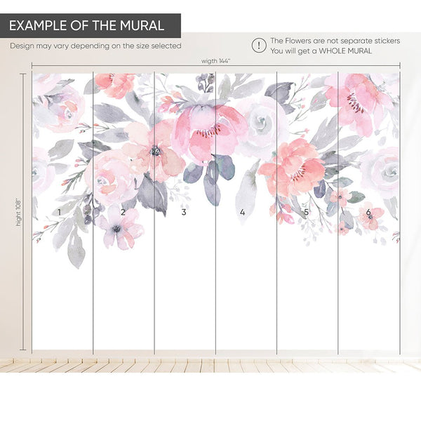 Lilac & Pink Flowers Wall Mural WM006 - CostaCover - Peel and stick Removable Wallpaper - adhesive wallpaper - baby bedroom - bathroom wallpaper