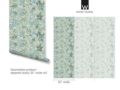 Green & Blue Jasmine by Morris Wallpaper W107