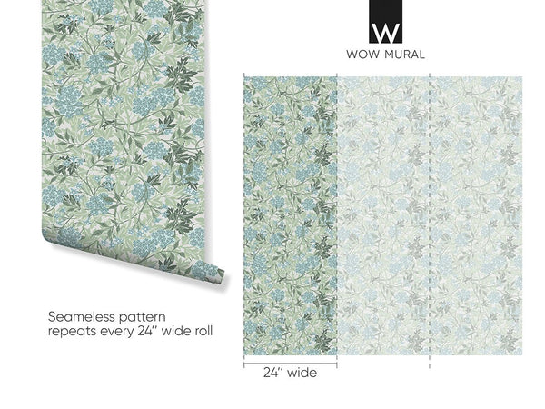Green & Blue Jasmine by Morris Wallpaper W107 - CostaCover - Peel and stick Removable Wallpaper - abstract floral - abstract wall art - abstract wallpaper