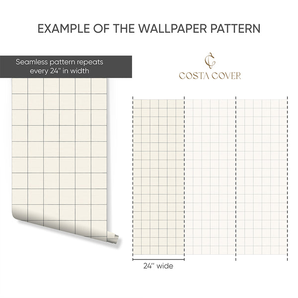 Neutral Stitched Grid Grasscloth Wallpaper CG031