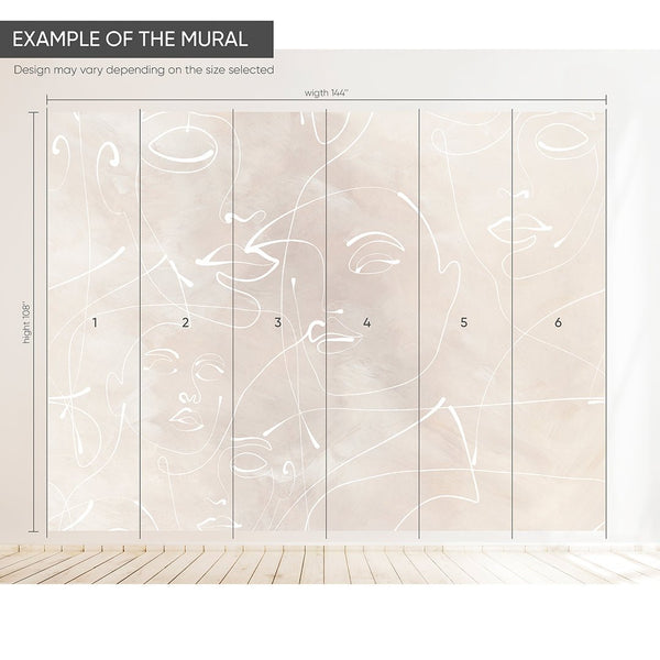 Beige Line Art Face Wall Mural CCM144 - CostaCover - Peel and stick Removable Wallpaper - Abstract - abstract lines - abstract wall art