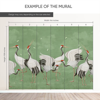 Green Japanese Cranes Wall Mural WM110