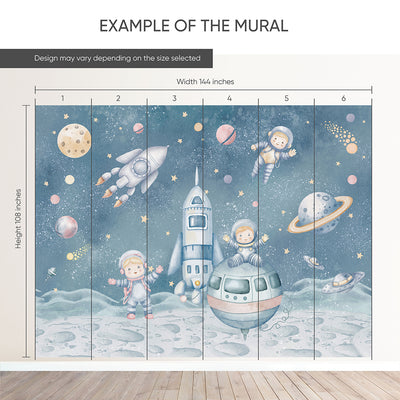 Pastel Blue Astronauts & Rockets Wall Mural SM084