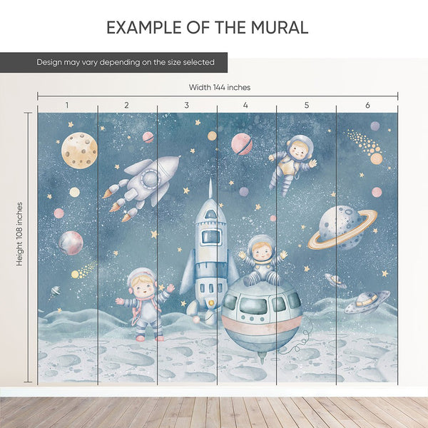 Pastel Blue Astronauts & Rockets Wall Mural SM084 - CostaCover - Peel and stick Removable Wallpaper - accent wallpaper - adhesive wallpaper - baby bedroom