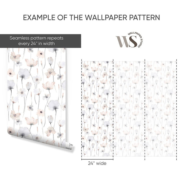 Colored Watercolor Flowers Wallpaper S078 - CostaCover - Peel and stick Removable Wallpaper - accent wallpaper - adhesive wallpaper - baby bedroom