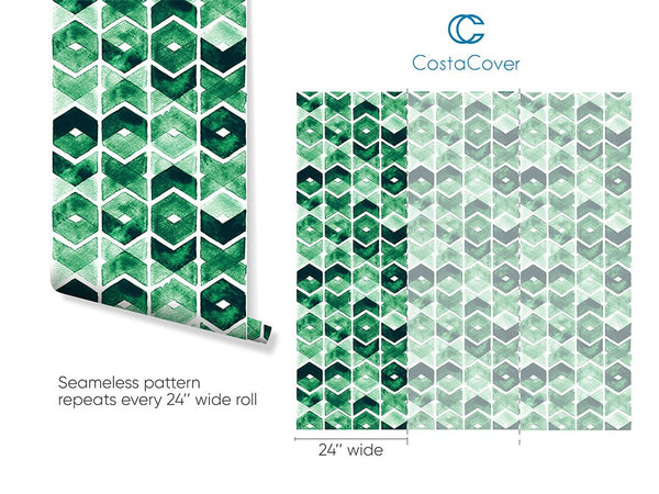 Watercolor Green Chevron Wallpaper CC191 - CostaCover - Peel and stick Removable Wallpaper - Abstract - abstract wallpaper - accent wallpaper