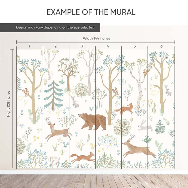 Beige Green Forest Animals Wall Mural SM014 - CostaCover - Peel and stick Removable Wallpaper - accent wallpaper - adhesive wallpaper - animal print