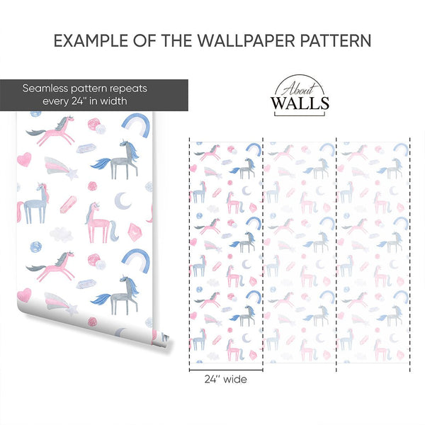 Hand-drawn Unicorn Wallpaper A056 - CostaCover-Peel and stick Removable Wallpaper-accent wallpaper-adhesive wallpaper-baby bedroom
