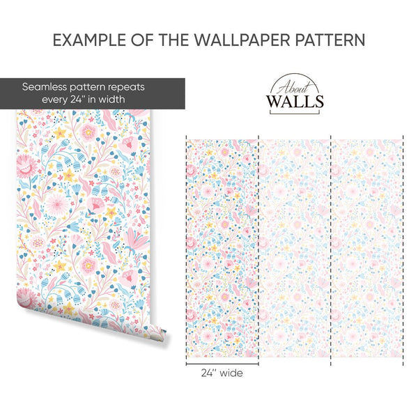 Pink Delicate Floral Wallpaper A057 - CostaCover-Peel and stick Removable Wallpaper-accent wallpaper-adhesive wallpaper-baby bedroom