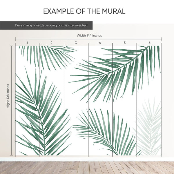 Green Palm Leaves Wall Mural WM101 - CostaCover - Peel and stick Removable Wallpaper - accent wallpaper - adhesive wallpaper - bathroom wallpaper