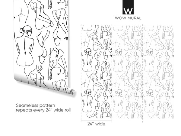 Line Art Body Women Wallpaper W001 - CostaCover - Peel and stick Removable Wallpaper - Abstract - abstract lines - abstract wall art