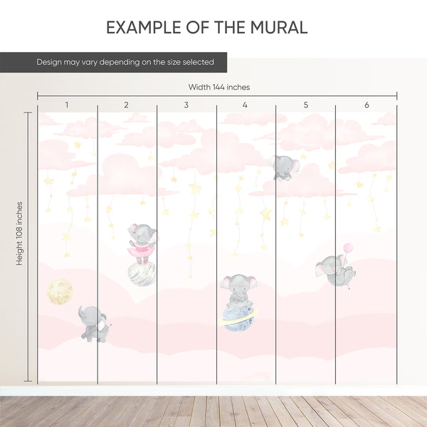 Pink Elephant Nursery Wall Mural LM010