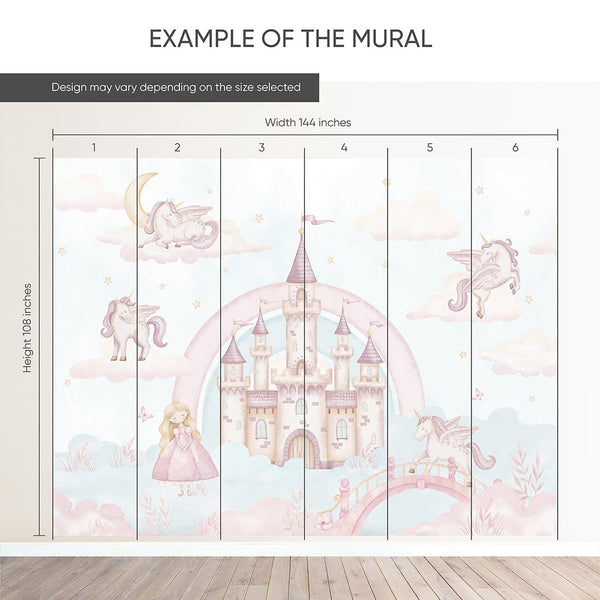 Pink Blue Magical Kingdom Wall Mural AM133 - CostaCover-Peel and stick Removable Wallpaper-accent wallpaper-adhesive wallpaper-baby bedroom