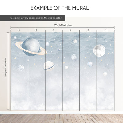 Light Blue Planets in Space Wall Mural SM087
