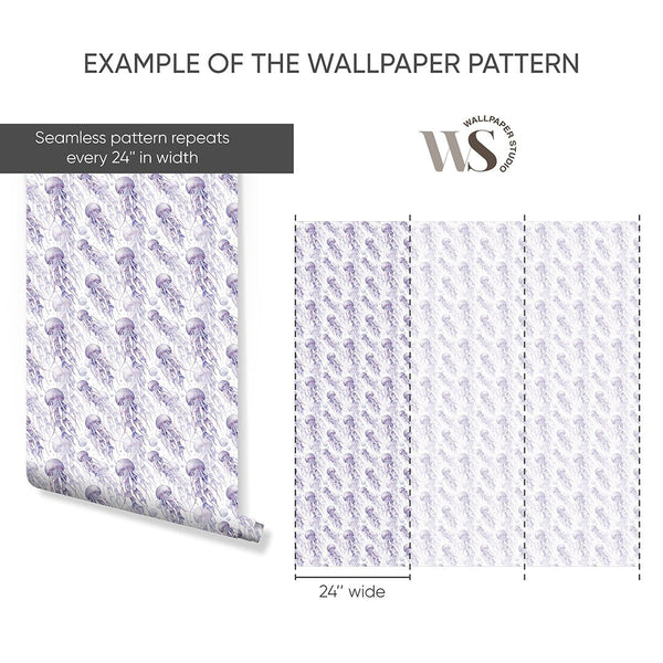 Purple Tiny Jellyfish Wallpaper S089 - CostaCover - Peel and stick Removable Wallpaper - accent wallpaper - adhesive wallpaper - baby bedroom