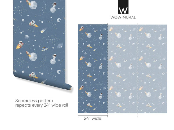 Pastel Blue Space Wallpaper W077 - CostaCover - Peel and stick Removable Wallpaper - accent wallpaper - adhesive wallpaper - aqua blue