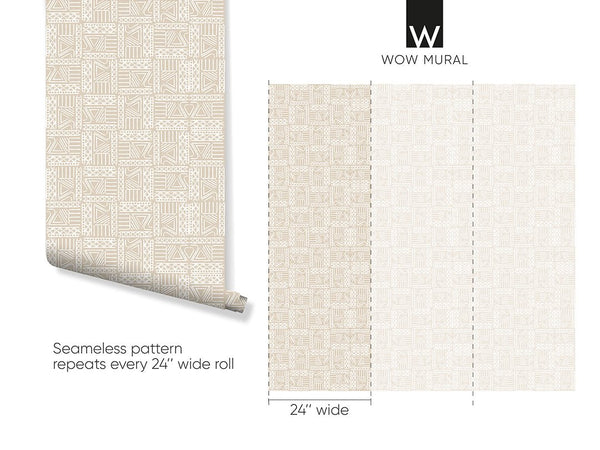 Beige African Symbols Wallpaper W165 - CostaCover - Peel and stick Removable Wallpaper - Abstract - abstract arches - Abstract Beige Gold Stripes Waves Removable Wallpaper near me