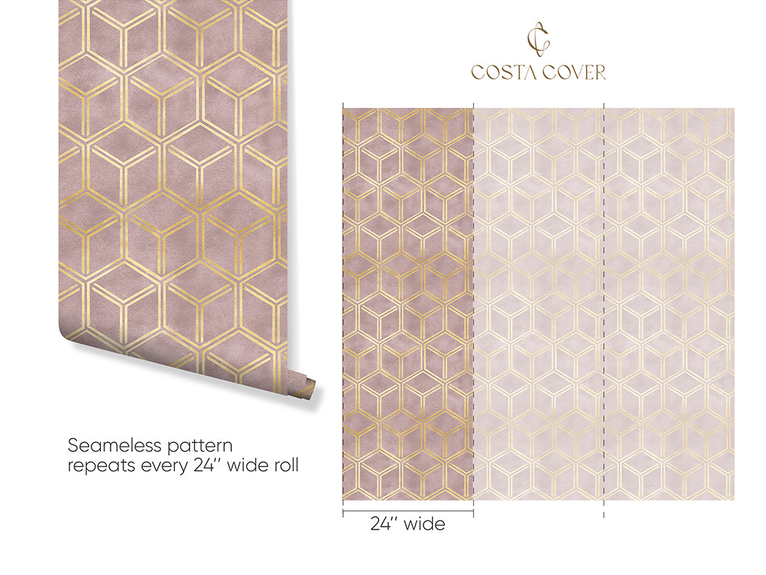 Blush Pink Сubes Art Deco Wallpaper CC327