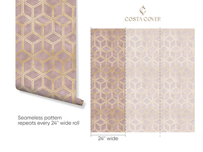 Blush Pink Сubes Art Deco Wallpaper CC327