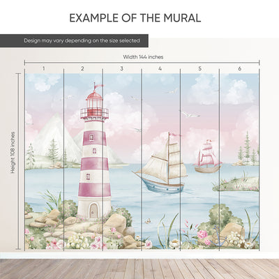 Pink Nautical Lighthouse Wall Mural AM159
