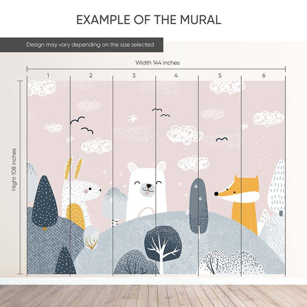 Pink Blue Cute Animal Wall Mural AM110 - CostaCover - Peel and stick Removable Wallpaper - accent wallpaper - adhesive wallpaper - animal print