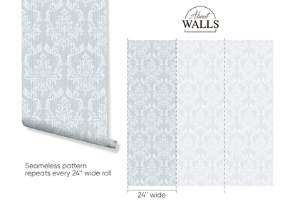 Light Blue Classic Damask Wallpaper A024