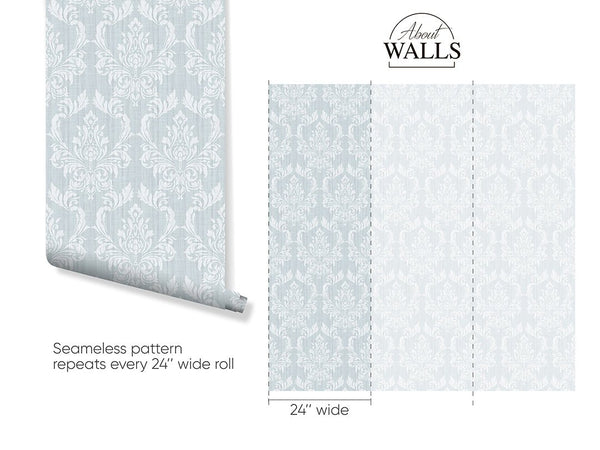 Light Blue Classic Damask Wallpaper A024 - CostaCover - Peel and stick Removable Wallpaper - accent wallpaper - adhesive wallpaper - aqua blue