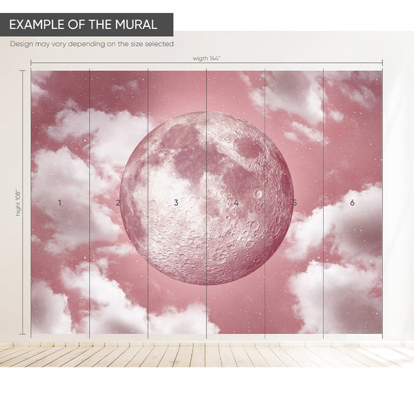 Pink Moon & Clouds Wall Mural WM078 - CostaCover - Peel and stick Removable Wallpaper - abstract wall art - abstract wallpaper - accent wallpaper