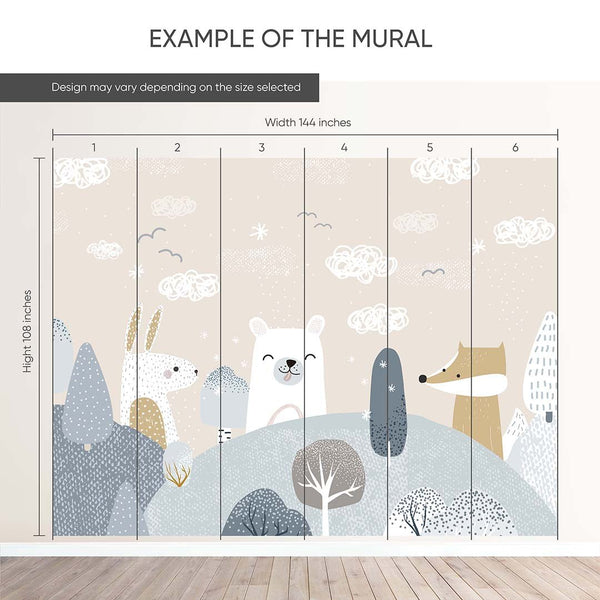 Beige Blue Cute Animal Wall Mural AM111 - CostaCover - Peel and stick Removable Wallpaper - abstract wall art - abstract wallpaper - accent wallpaper