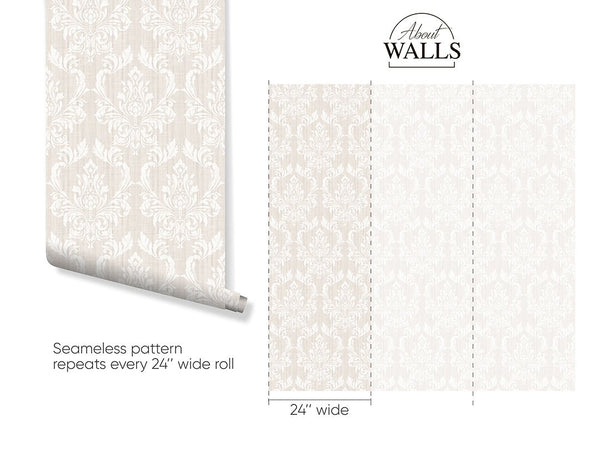 Light Beige Classic Damask Wallpaper A025 - CostaCover - Peel and stick Removable Wallpaper - abstract wallpaper - accent wallpaper - adhesive wallpaper