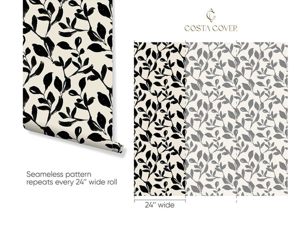 Beige & Black Floral Grasscloth Wallpaper CG028 - CostaCover - Traditional Wallpaper - abstract floral - abstract wallpaper - bathroom wallpaper