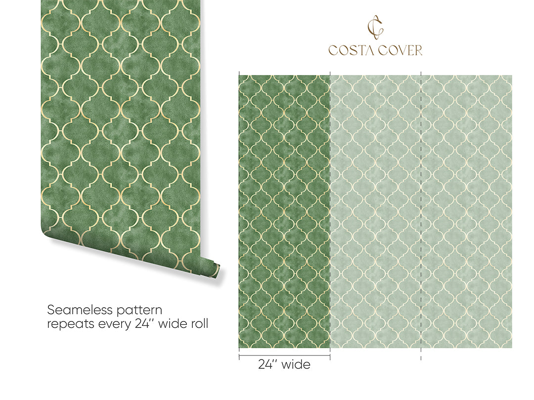 Bright Green Art Deco Wallpaper CC328