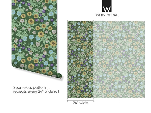 Colorful Wildflowers by Morris Wallpaper W128 - CostaCover - Peel and stick Removable Wallpaper - abstract floral - abstract wallpaper - accent wallpaper