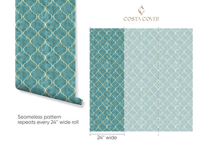 Turquoise Blue Art Deco Wallpaper CC329