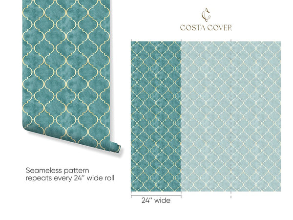 Turquoise Blue Art Deco Wallpaper CC329 - CostaCover - Peel and stick Removable Wallpaper - Abstract - abstract lines - abstract wall art