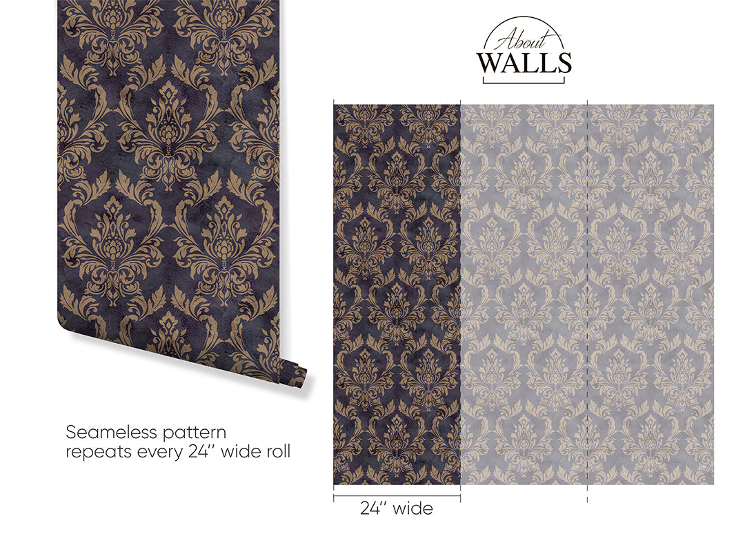 Vintage Dark Damask Wallpaper A026