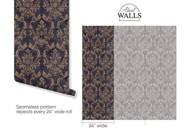 Vintage Dark Damask Wallpaper A026 - CostaCover - Peel and stick Removable Wallpaper - abstract wallpaper - accent wallpaper - adhesive wallpaper