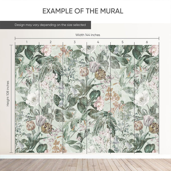 Green Vintage Flowers Garden Wall Mural SM045 - CostaCover - Peel and stick Removable Wallpaper - Abstract - abstract floral - abstract wallpaper