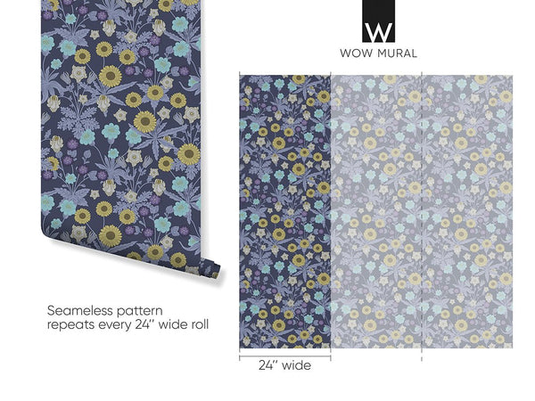 Purple Wildflowers by Morris Wallpaper W130 - CostaCover - Peel and stick Removable Wallpaper - abstract floral - abstract wallpaper - accent wallpaper