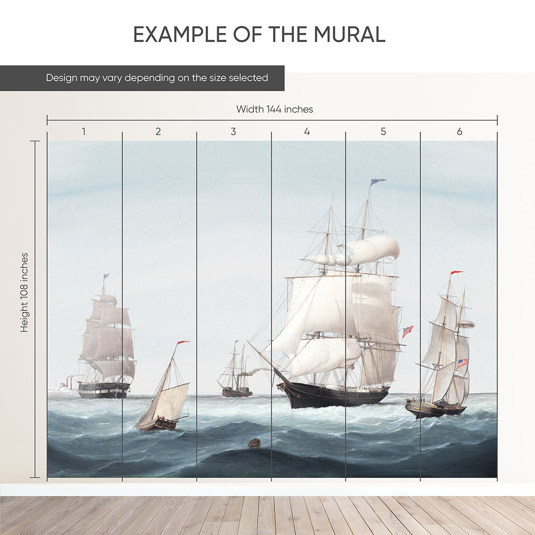 Vintage Blue Sailboats Wall Mural AM161