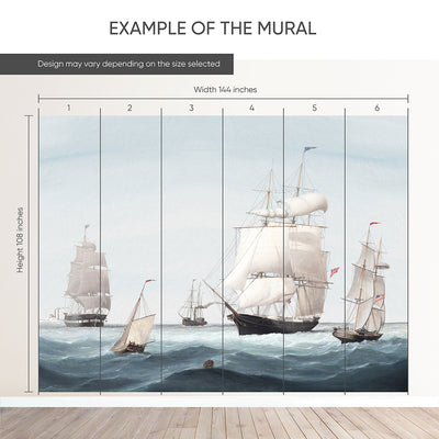 Vintage Blue Sailboats Wall Mural AM161