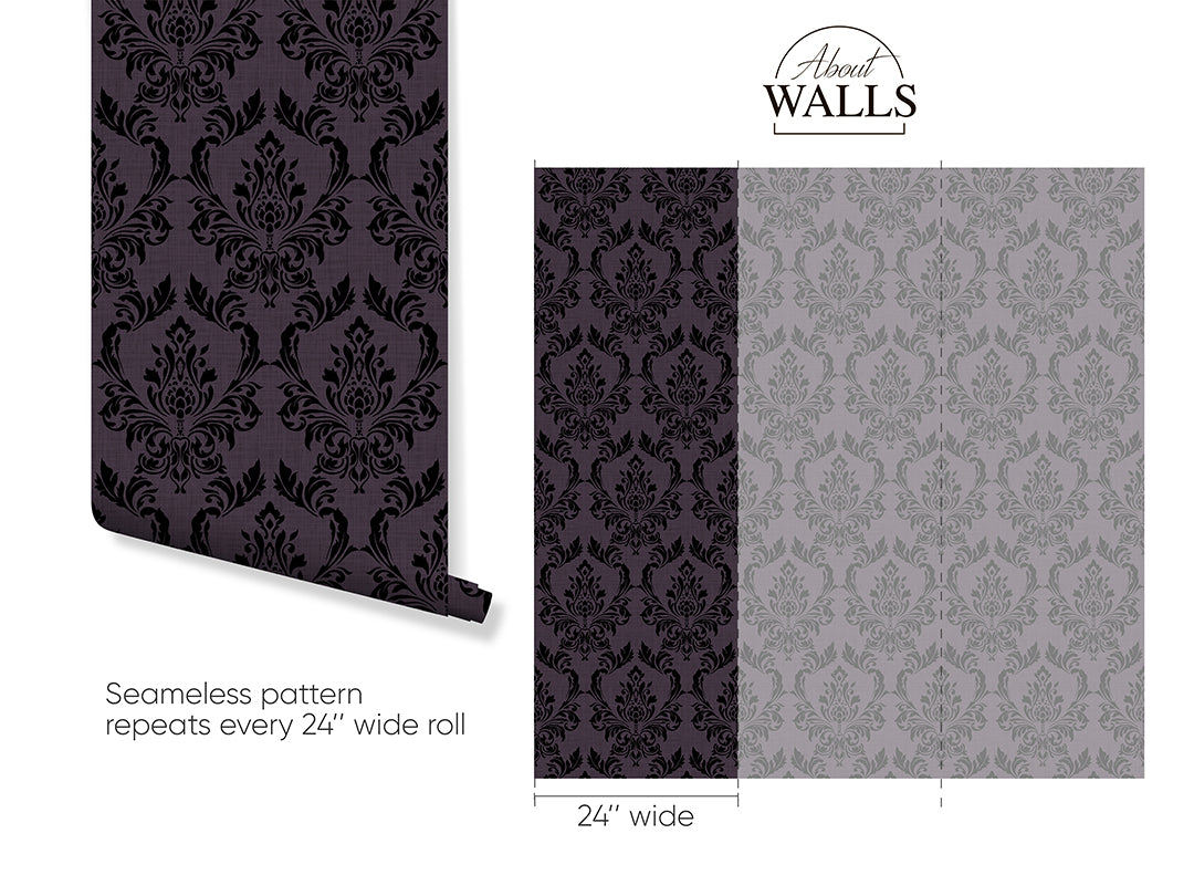 Dark Purple Damask Wallpaper A027