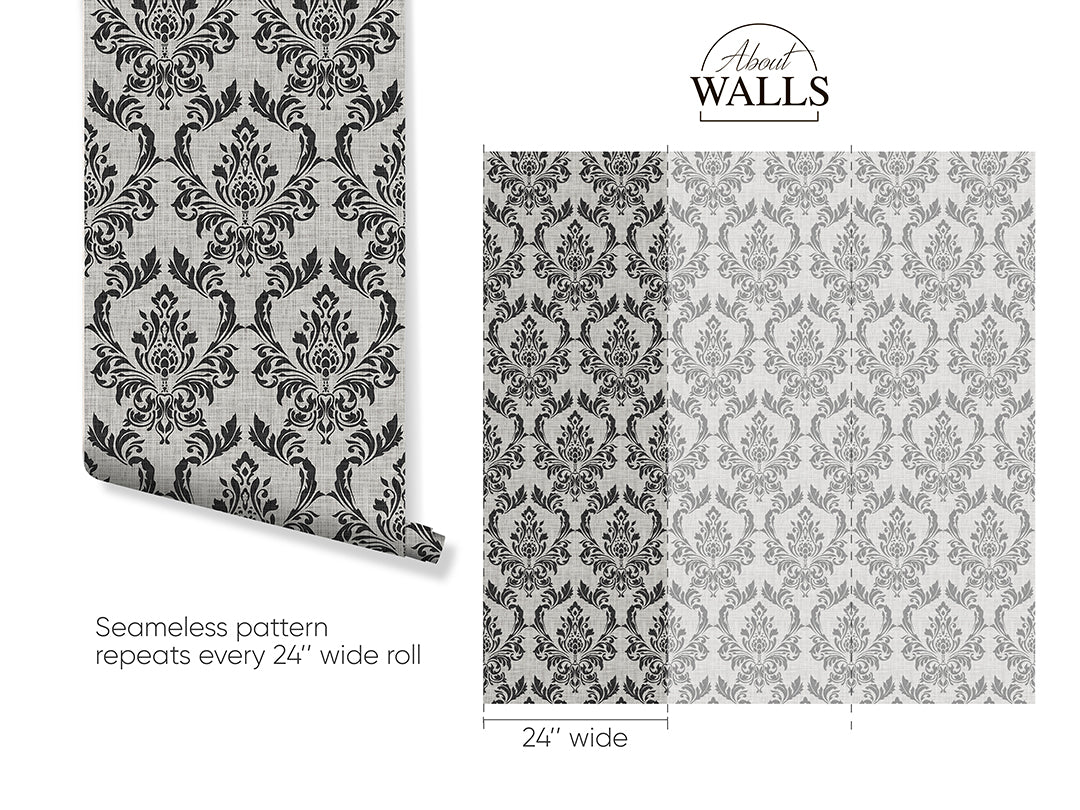 Black Gray Damask Wallpaper A028