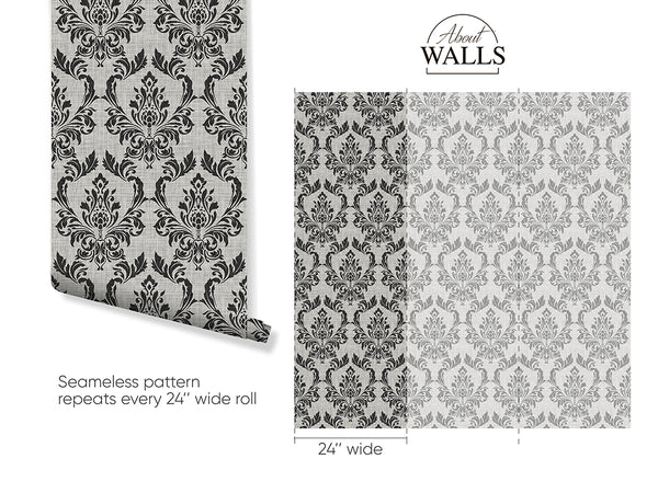 Black Gray Damask Wallpaper A028 - CostaCover - Peel and stick Removable Wallpaper - accent wallpaper - adhesive wallpaper - art deco bathroom